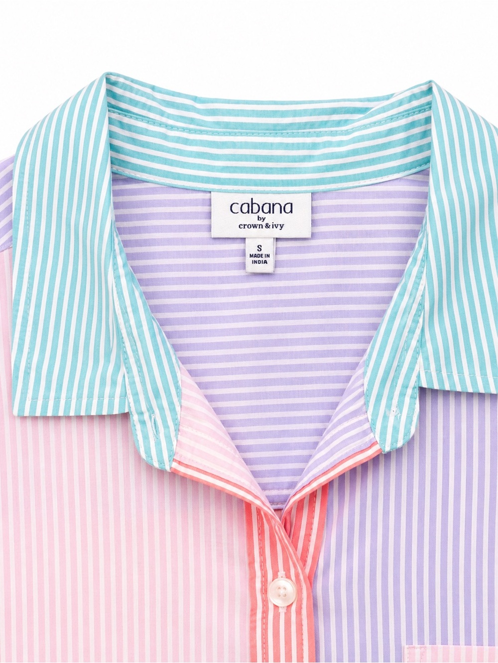 Cabana Crown & Ivy Pastel Colorblock Striped Button-Down Shirt - Small - Picture 4 of 8